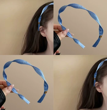Starlight Blue! Dual-Wear Ribbon Headband! Zhang Ruonan Style Non-Damaging Twist Headband for Travel