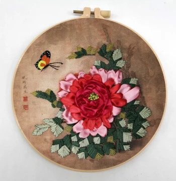Fingertip Hand Embroidery DIY Fabric Kit for Beginners: Ribbon Embroidery Set for Floral Living Room Wall Art
