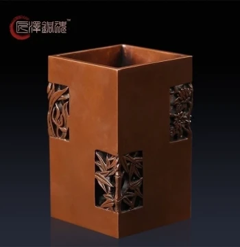 Huijiang Copper Rhyme Purple Copper Pen Holder Featuring Plum, Orchid, Bamboo, and Chrysanthemum - Office and Study Decor, Teacher's Day Gift