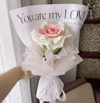 Hand-Knitted DIY Thai Rose Bouquet Kit - Yarn Craft Set for Making Gifts for Girlfriend