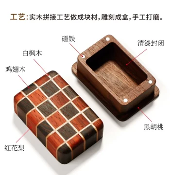 Wood-Inlay Ink Pad Box: Solid Wood Creative Study Decor for Calligraphy Supplies and Incense Powder