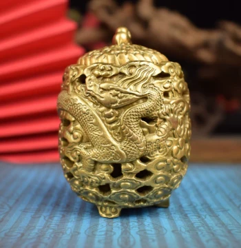 Solid Bronze Hollow Dragon Censer - Desktop Incense Burner for Mugwort & Sandalwood (Scholar's Study Decor)