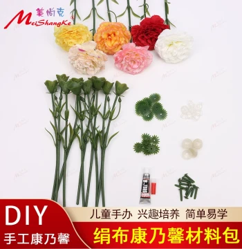 Mother's Day Carnation DIY Material Kit - Handmade Silk Fabric Flower Set for Craft Classes and Parent-Child Activities