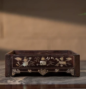 Qing Dynasty Rosewood Square Scholar's Tray with Mother-of-Pearl Inlay Featuring Bogu Motif - Antique Collectible Desktop Display for Study