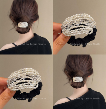 Pearl Frost ~ French Rhinestone Beaded Hair Tie Women's Premium Exquisite Elegant Hair Rope Travel Hair Clip