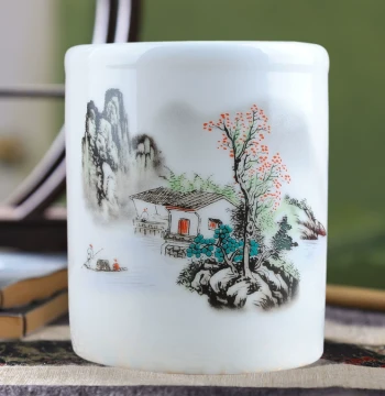 Jingdezhen Ceramic Pen Holder Ornament - Teacher's Day Gift, Office Supply, Study Decor for Four Treasures of the Study