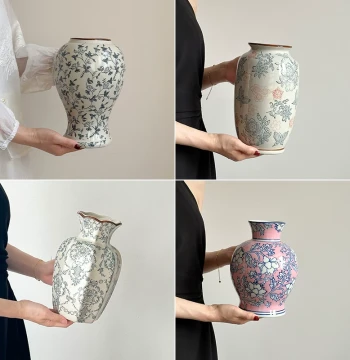 New Year Blue and White Porcelain Vase - Retro Ceramic Flower Arrangement Decor for Living Room