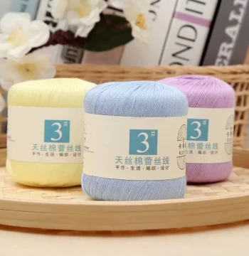 No. 3 Tencel Cotton Lace Yarn Ball, Summer Crochet Lace Shawl Thread, Handmade DIY Knitting Material for Bags