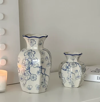 New Chinese Style Vintage Blue and White Porcelain Vase - Ceramic Flower Arrangement Decor for Living Room
