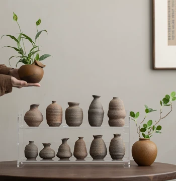 Chinese Retro Wabi-Sabi Style Imitation Wood-Fired Coarse Pottery Small Vase for Homestay Hydroponic Plants and Flower Arrangement