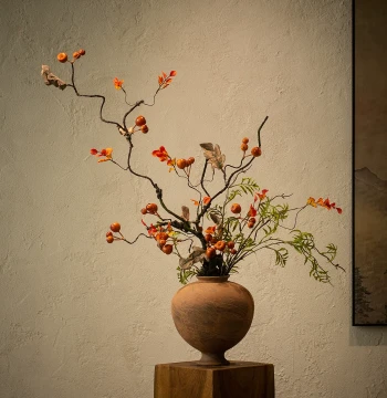 New Chinese Wabi-Sabi Ceramic Vase with Simulated Dried Branches Zen Pottery for Homestay Hotel Retro Entryway Decor