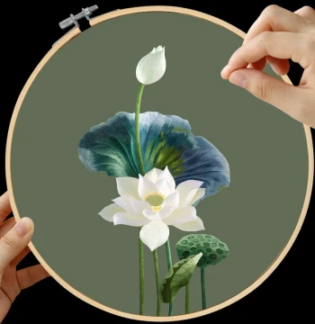 Suzhou Embroidery DIY Kit for Beginners, Handmade Stitching Material Pack Featuring Lotus Flowers