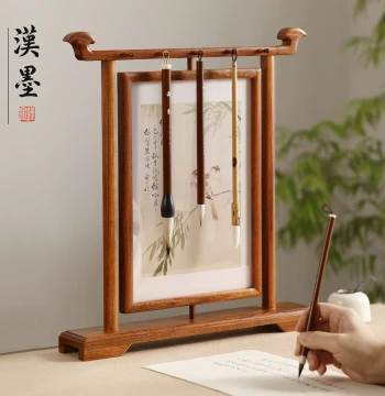 Screen-Style Brush Hanger and Rack, Rosewood Calligraphy Light Luxury Holder, Creative Desktop Study Room Organizer, New Chinese Style High-End Gift with Zen Decor