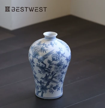 Blue and White Porcelain Vase Light Luxury Premium Ceramic Decor Retro Flower Arrangement Lucky Bamboo Hydroponic Vessel Large Chinese Pot