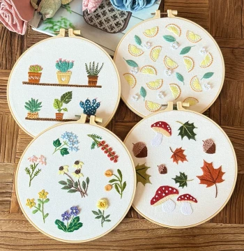 Fingertip Lu Embroidery Intangible Cultural Heritage Handmade Embroidery DIY Kit for Plant and Floral Designs, Beginner Needlework Set