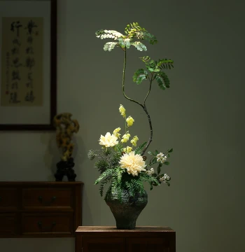 New Chinese Retro Ceramic Vase with Artificial Flowers for Living Room, Hotel, and Office Ambiance
