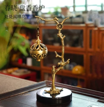 Tong Wu Jing New Chinese Brass Branch-Shaped Incense Holder: Designer Crafted Decor for Living Room and Study