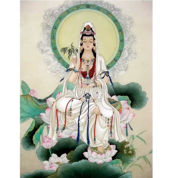 Su Embroidery DIY Kit: Seated Lotus Guanyin, Bodhisattva Avalokiteshvara, and Lotus Flower - Handmade Self-Study Embroidery Pattern for Wall Art