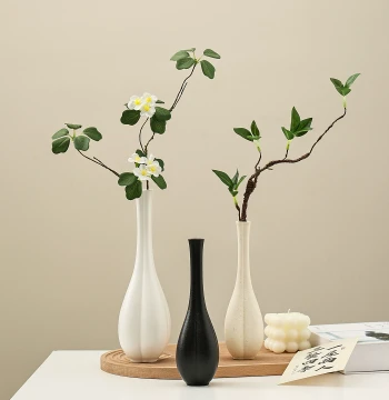 Small Black Ceramic Vase, New Chinese Retro Style for Dining Table or Cafe, Zen Artificial Flower Decor