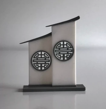 Resin Vintage Chinese Double Happiness Window Wall Miniature: Huizhou-Style Ma Tou Qiang Landscape Decor