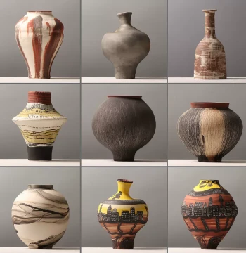 Hand-Painted Striped Wabi-Sabi Style Ceramic Vase - Premium Chinese Retro Decor for Living Room Flower Arrangements