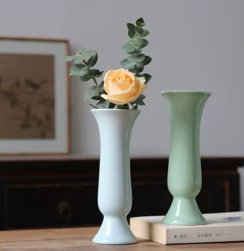 Green Jade Flower Gu Chinese Retro Ceramic Vase for Tea Room Arrangements and Hydroponics, Vintage Living Room Decor