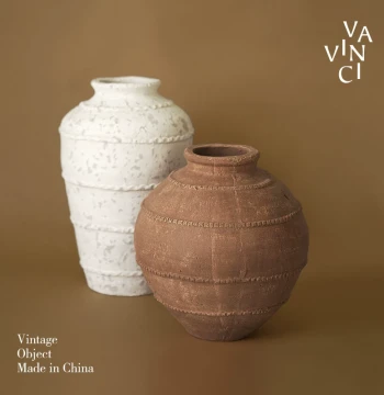 Fanqi Vintage Pottery Jar & Planter for Dried Flowers - Rough Pottery Vase, Chinese Homestay Handicraft, Ancient Ceramic Shop Window Display Ornament
