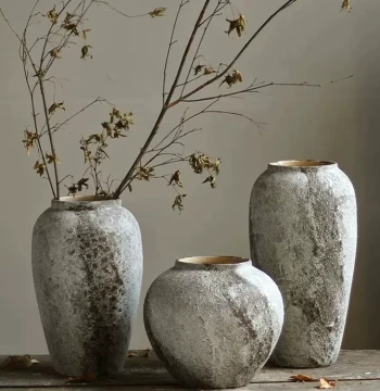 Retro New Chinese Style Pottery Jar - Wabi-Sabi Distressed Decor for Entryway or TV Stand, Ceramic Vase for Flower Arrangement and Hydroponics