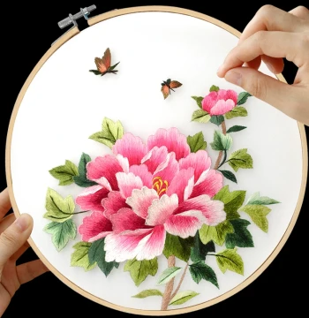 Su Embroidery DIY Kit for Beginners, Hand Stitching Material Pack, New Chinese Pattern Chart with Silk Thread, Peony Design