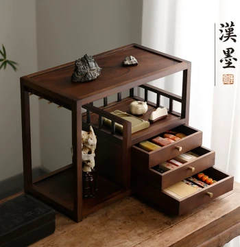Desktop Display Cabinet - Yunqi Walnut Multi-Use Shelving Unit with Mortise-and-Tenon Joining for Creative Storage of Study Essentials and Desk Decor