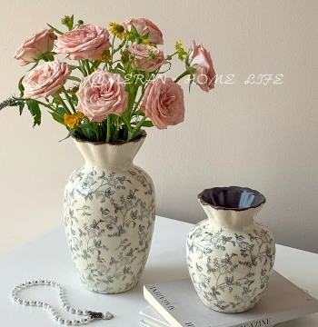 New Chinese Style Retro Blue and White Porcelain Vase Ornament for Living Room, Hydroponic Flower Arrangement, Fresh Flowers, Desktop Vessel, Dining Table Decor