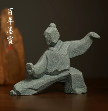 Green Sand Sculpture Paperweight, Creative Tai Chi Cultural Ruler and Brush Rest, Four Treasures of the Study, Auspicious Decor for Calligraphy and Painting Studio