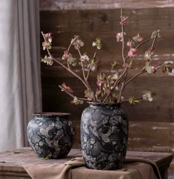 Jingdezhen Retro Artistic New Chinese Ceramic Vase - Dried Flower Decor for Homestays, Hotels, and TV Consoles