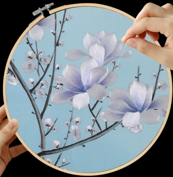 Su Embroidery Beginner DIY Kit - Self-Stitch Suzhou Culture Craft Set Featuring Magnolia and Birds