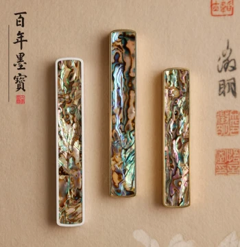 Brass Mother-of-Pearl Paperweight Set – Solid Inlay, Premium Scholar's Studio Decor for Calligraphy & Painting, New Chinese Style Desk Accessories (Pair)