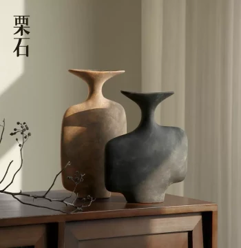 Chestnut Stone Wabi-Sabi Style Homestay Design Ceramic Small Vase Ornament - New Chinese Retro Creative Living Room Entryway Flower Vessel