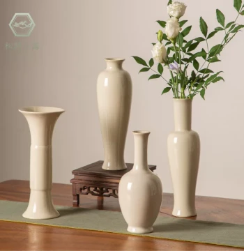 Chinese Ceramic Vase, Song Dynasty Zen Style Flower Vessel, Japanese Minimalist Flower Arrangement Container, Retro Homestay Entryway Small Ornament Decor