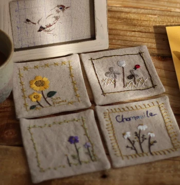 Fresh Style Coaster - Original DIY Embroidery Kit with Cotton-Linen Coffee Cup Mats, Perfect Gift for Couples