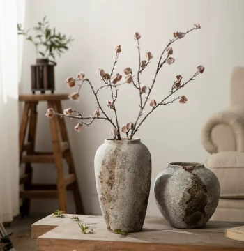 Distressed Retro New Chinese Style Ceramic Jar, Wabi-Sabi Decorative Ornament for Entryway or TV Stand, Ceramic Vase for Flower Arrangements and Hydroponics