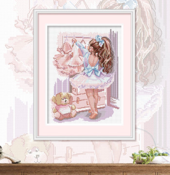 KS Cross Stitch Fashion Ballet Wall Art – DIY Kit with Cotton Thread for Living Room or Bedroom, Easy to Stitch