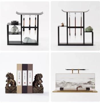 Jisu New Chinese Style Study Brush Rack Ornament with Lion Design, Desktop Decor for Office and Entryway