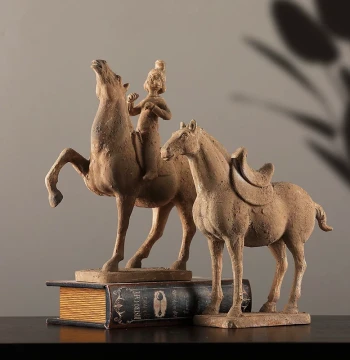 New Chinese Style Silk Road Terracotta Figurine Ornament for Home, Living Room, Study, and Office, Retro Decorative Craft