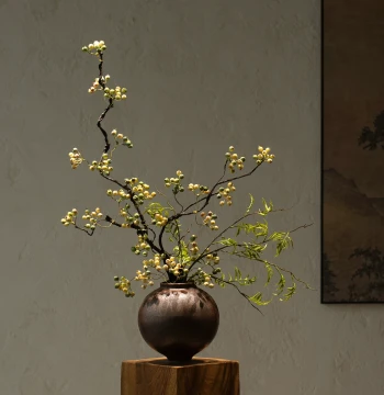 Zen Vintage Ceramic Vase, New Chinese Song Dynasty Aesthetic Flower Arrangement Ornament for Homestay Wabi-Sabi Entryway Creative Decor