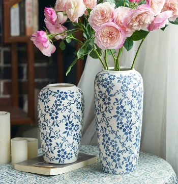 New Chinese Style Retro Blue and White Porcelain Vase - Living Room & Entryway Floral Decor for Fresh or Dried Flowers