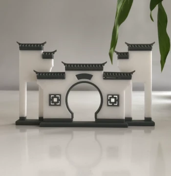 Chinese Style Creative Ancient Architecture Miniature Scenic Wall Landscape - Imitation Antique Chinese Flower Window Desktop Resin Landscaping Ornament Model