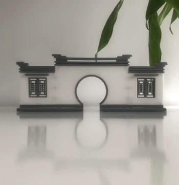 Miniature Suzhou Garden Wall with Horse Eaves and Moon Gate, Traditional Architecture Diorama Ornament