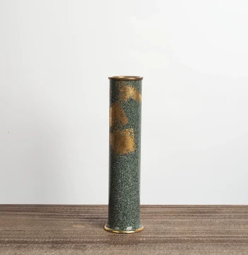 Vintage Japanese Flared Vertical Copper Vase with Gold Leaf Craft - Home Study Tea Room Scholar's Elegant Desktop Ornament