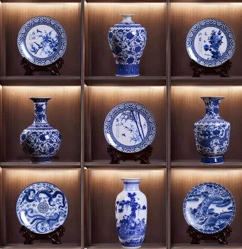 Jingdezhen Ceramic Ornament, New Chinese Blue and White Porcelain Vase, Premium Retro Decor for TV Cabinet, Wine Cabinet, or Entryway