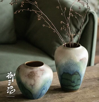 Jingdezhen Ceramic Vase for Hydroponics, Premium Zen-Style Ornament, New Chinese Landscape Ink Painting Retro Flower Vessel