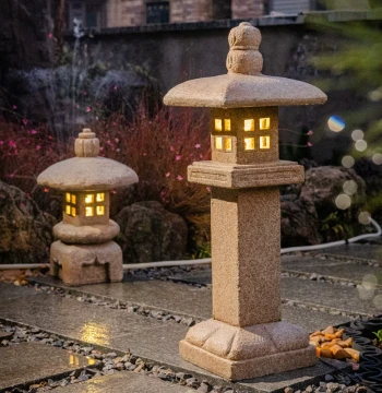 Solar-Powered Stone Garden Lamp – Retro Chinese Zen Style Outdoor Light for Courtyard, Garden, and Homestay Landscaping